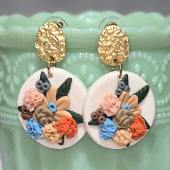Handmade Polymer Clay Floral Post Earrings - Picture 3 of 7